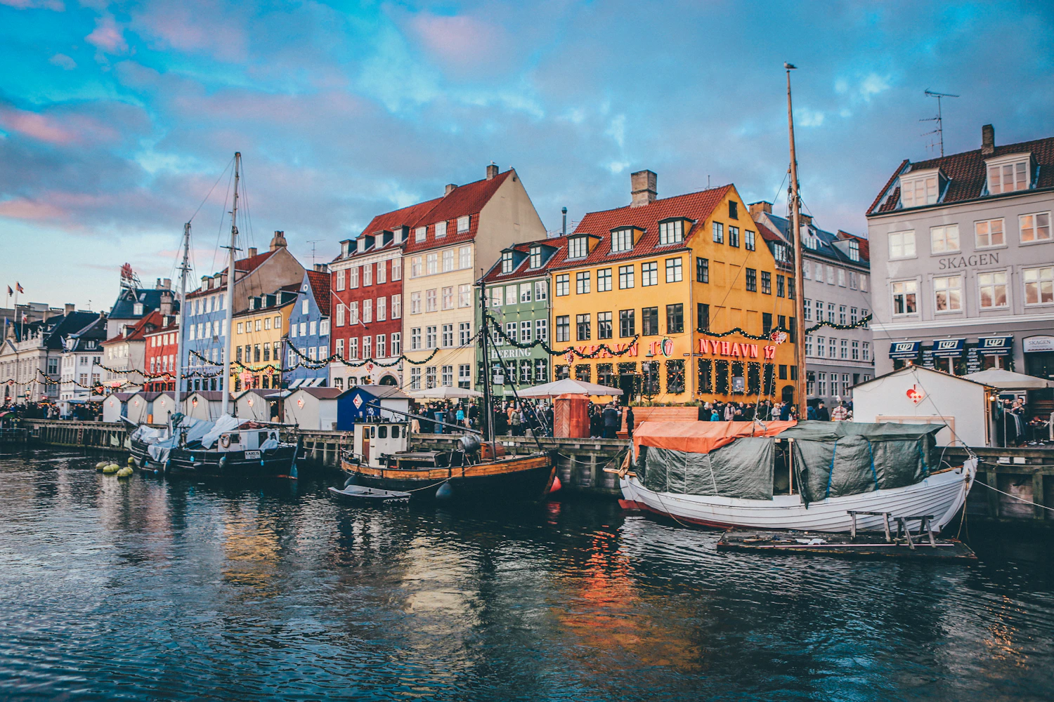 Colourful Nyhavn waterfront buildings in Copenhagen