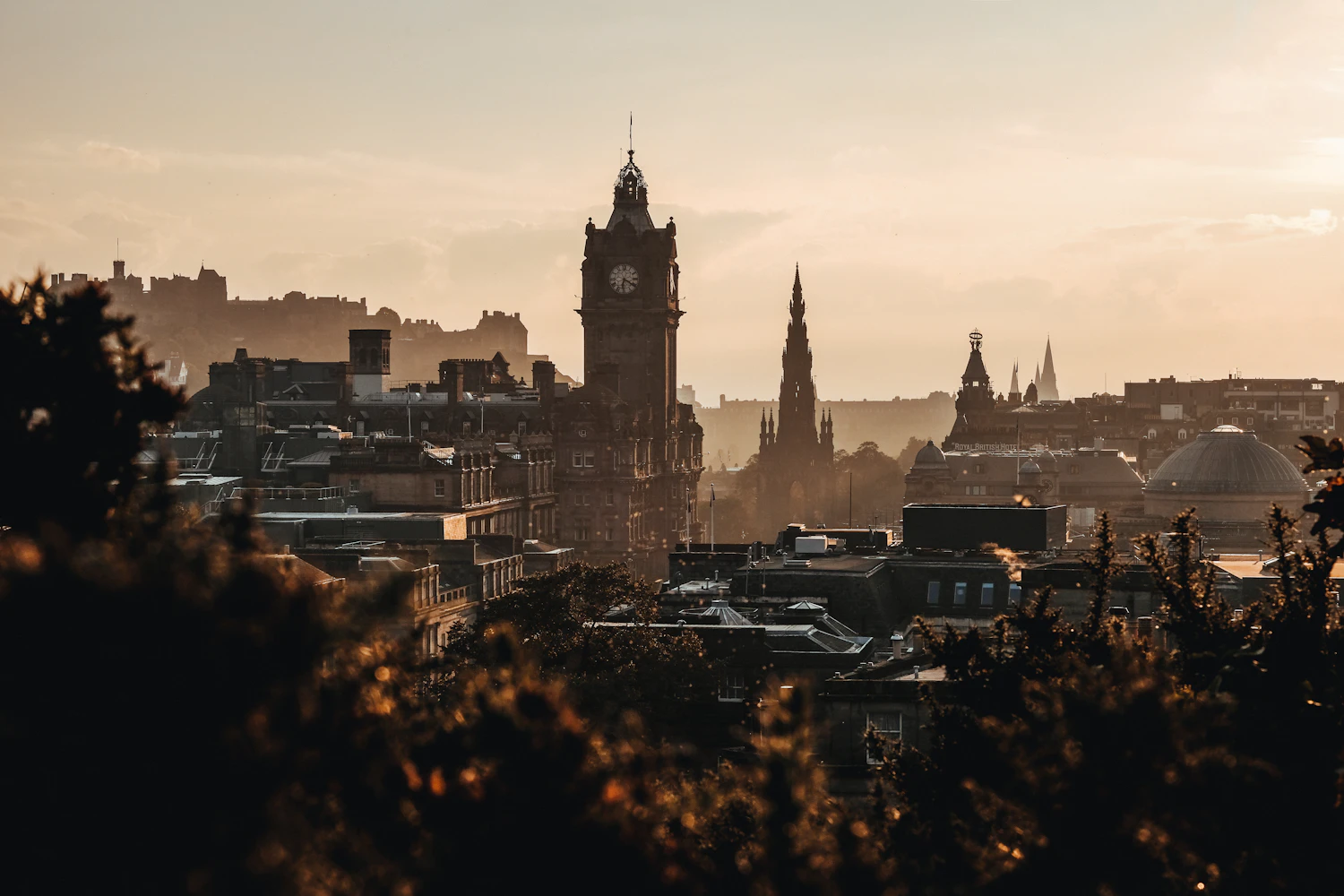 Edinburgh skyline in warm evening light