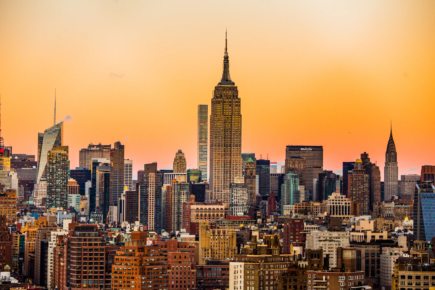 New York City skyline in warm evening light