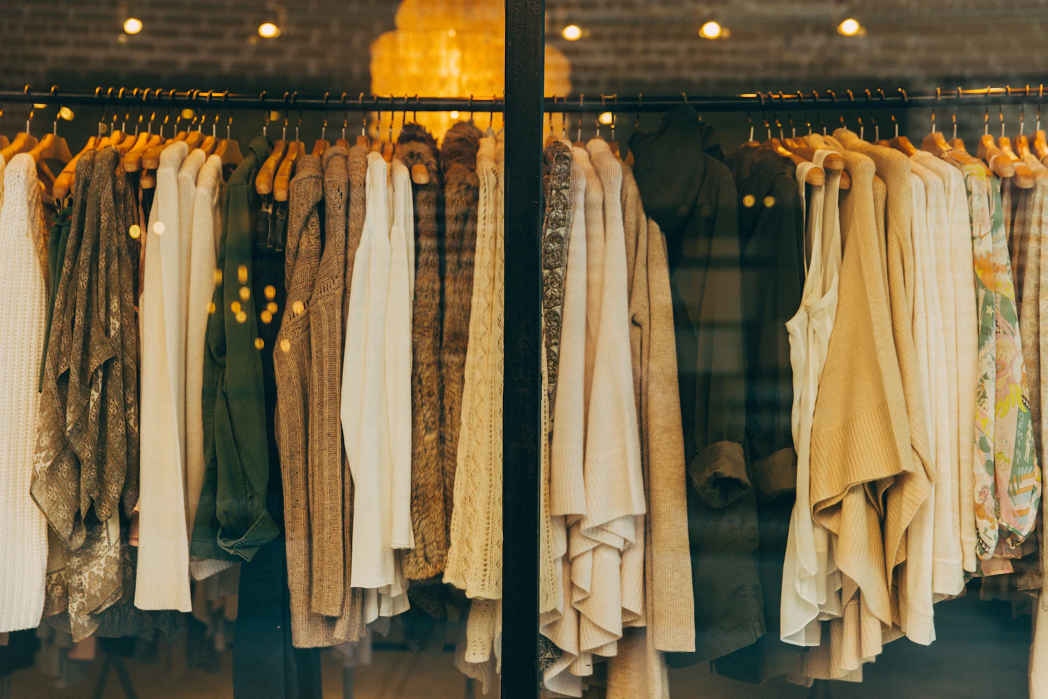 Clothing displayed on a shop rail